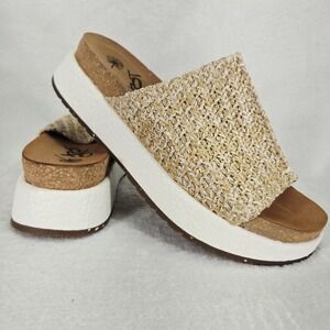 OTBT Wayside Sandals Womens 7.5 Beige Woven Platform Slide Wedge Casual